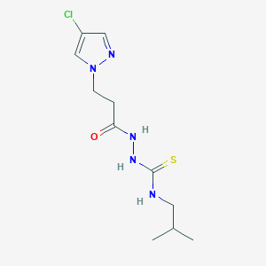molecular formula C11H18ClN5OS B4366331 2-[3-(4-chloro-1H-pyrazol-1-yl)propanoyl]-N-isobutylhydrazinecarbothioamide 