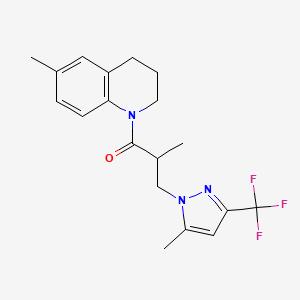 molecular formula C19H22F3N3O B4366523 6-methyl-1-{2-methyl-3-[5-methyl-3-(trifluoromethyl)-1H-pyrazol-1-yl]propanoyl}-1,2,3,4-tetrahydroquinoline 