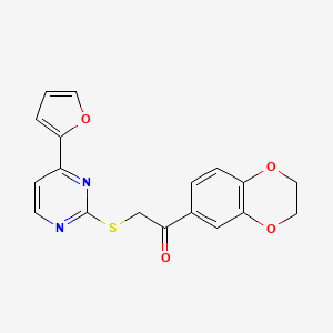 molecular formula C18H14N2O4S B4366528 1-(2,3-dihydro-1,4-benzodioxin-6-yl)-2-{[4-(2-furyl)-2-pyrimidinyl]thio}ethanone 