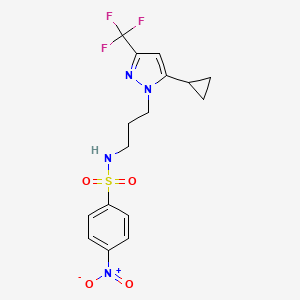 molecular formula C16H17F3N4O4S B4366610 N-{3-[5-cyclopropyl-3-(trifluoromethyl)-1H-pyrazol-1-yl]propyl}-4-nitrobenzenesulfonamide 