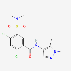 molecular formula C14H16Cl2N4O3S B4366666 2,4-dichloro-5-[(dimethylamino)sulfonyl]-N-(1,5-dimethyl-1H-pyrazol-4-yl)benzamide 