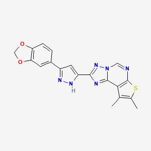 molecular formula C19H14N6O2S B4366688 2-[5-(1,3-benzodioxol-5-yl)-1H-pyrazol-3-yl]-8,9-dimethylthieno[3,2-e][1,2,4]triazolo[1,5-c]pyrimidine 
