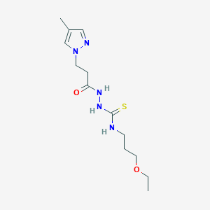molecular formula C13H23N5O2S B4366712 N-(3-ethoxypropyl)-2-[3-(4-methyl-1H-pyrazol-1-yl)propanoyl]hydrazinecarbothioamide 