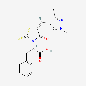 molecular formula C18H17N3O3S2 B4366736 2-{5-[(1,3-dimethyl-1H-pyrazol-4-yl)methylene]-4-oxo-2-thioxo-1,3-thiazolidin-3-yl}-3-phenylpropanoic acid 