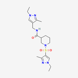 molecular formula C19H30N6O3S B4366738 N-[(1-ethyl-3-methyl-1H-pyrazol-4-yl)methyl]-1-[(1-ethyl-3-methyl-1H-pyrazol-4-yl)sulfonyl]-3-piperidinecarboxamide 