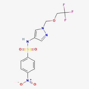 molecular formula C12H11F3N4O5S B4366781 4-nitro-N-{1-[(2,2,2-trifluoroethoxy)methyl]-1H-pyrazol-4-yl}benzenesulfonamide 