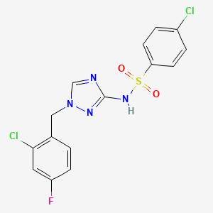 molecular formula C15H11Cl2FN4O2S B4366796 4-chloro-N-[1-(2-chloro-4-fluorobenzyl)-1H-1,2,4-triazol-3-yl]benzenesulfonamide 