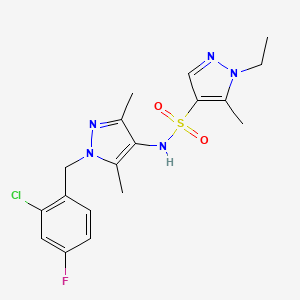 molecular formula C18H21ClFN5O2S B4366857 N-[1-(2-chloro-4-fluorobenzyl)-3,5-dimethyl-1H-pyrazol-4-yl]-1-ethyl-5-methyl-1H-pyrazole-4-sulfonamide 