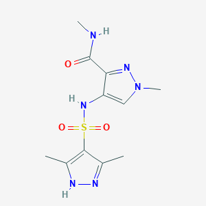 molecular formula C11H16N6O3S B4366897 4-{[(3,5-dimethyl-1H-pyrazol-4-yl)sulfonyl]amino}-N,1-dimethyl-1H-pyrazole-3-carboxamide 