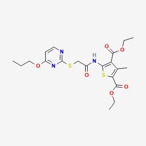 molecular formula C20H25N3O6S2 B4366957 diethyl 3-methyl-5-({[(4-propoxy-2-pyrimidinyl)thio]acetyl}amino)-2,4-thiophenedicarboxylate 