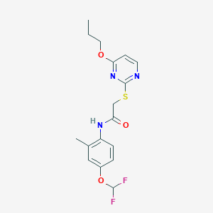 molecular formula C17H19F2N3O3S B4366975 N-[4-(difluoromethoxy)-2-methylphenyl]-2-[(4-propoxy-2-pyrimidinyl)thio]acetamide 