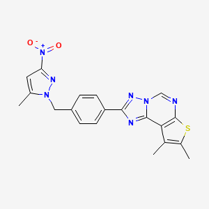 molecular formula C20H17N7O2S B4367054 8,9-dimethyl-2-{4-[(5-methyl-3-nitro-1H-pyrazol-1-yl)methyl]phenyl}thieno[3,2-e][1,2,4]triazolo[1,5-c]pyrimidine 
