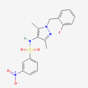 molecular formula C18H17FN4O4S B4367188 N-[1-(2-fluorobenzyl)-3,5-dimethyl-1H-pyrazol-4-yl]-3-nitrobenzenesulfonamide 