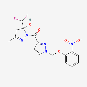 molecular formula C16H15F2N5O5 B4367240 5-(difluoromethyl)-3-methyl-1-({1-[(2-nitrophenoxy)methyl]-1H-pyrazol-3-yl}carbonyl)-4,5-dihydro-1H-pyrazol-5-ol 