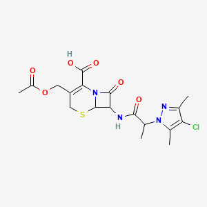 3-[(acetyloxy)methyl]-7-{[2-(4-chloro-3,5-dimethyl-1H-pyrazol-1-yl)propanoyl]amino}-8-oxo-5-thia-1-azabicyclo[4.2.0]oct-2-ene-2-carboxylic acid