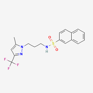 molecular formula C18H18F3N3O2S B4367430 N-{3-[5-methyl-3-(trifluoromethyl)-1H-pyrazol-1-yl]propyl}-2-naphthalenesulfonamide 