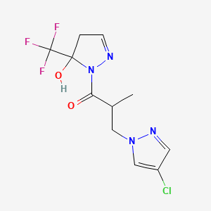 molecular formula C11H12ClF3N4O2 B4367443 1-[3-(4-chloro-1H-pyrazol-1-yl)-2-methylpropanoyl]-5-(trifluoromethyl)-4,5-dihydro-1H-pyrazol-5-ol 