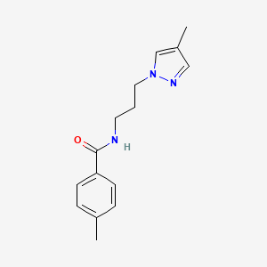 molecular formula C15H19N3O B4367495 4-methyl-N-[3-(4-methyl-1H-pyrazol-1-yl)propyl]benzamide 