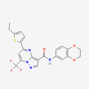 molecular formula C22H17F3N4O3S B4367558 N-(2,3-dihydro-1,4-benzodioxin-6-yl)-5-(5-ethyl-2-thienyl)-7-(trifluoromethyl)pyrazolo[1,5-a]pyrimidine-3-carboxamide 