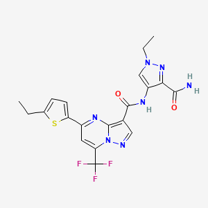 molecular formula C20H18F3N7O2S B4367565 N-[3-(aminocarbonyl)-1-ethyl-1H-pyrazol-4-yl]-5-(5-ethyl-2-thienyl)-7-(trifluoromethyl)pyrazolo[1,5-a]pyrimidine-3-carboxamide 