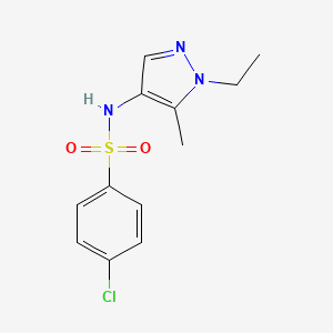 molecular formula C12H14ClN3O2S B4367731 4-chloro-N-(1-ethyl-5-methyl-1H-pyrazol-4-yl)benzenesulfonamide 