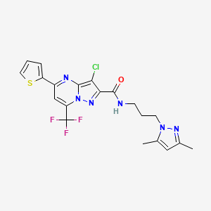 molecular formula C20H18ClF3N6OS B4367764 3-chloro-N-[3-(3,5-dimethyl-1H-pyrazol-1-yl)propyl]-5-(2-thienyl)-7-(trifluoromethyl)pyrazolo[1,5-a]pyrimidine-2-carboxamide 