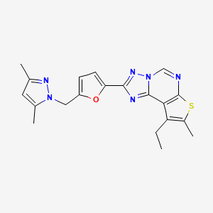 molecular formula C20H20N6OS B4367773 2-{5-[(3,5-dimethyl-1H-pyrazol-1-yl)methyl]-2-furyl}-9-ethyl-8-methylthieno[3,2-e][1,2,4]triazolo[1,5-c]pyrimidine 