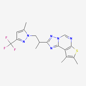 molecular formula C17H17F3N6S B4367779 8,9-dimethyl-2-{1-methyl-2-[5-methyl-3-(trifluoromethyl)-1H-pyrazol-1-yl]ethyl}thieno[3,2-e][1,2,4]triazolo[1,5-c]pyrimidine 