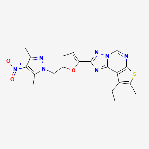 molecular formula C20H19N7O3S B4367785 2-{5-[(3,5-dimethyl-4-nitro-1H-pyrazol-1-yl)methyl]-2-furyl}-9-ethyl-8-methylthieno[3,2-e][1,2,4]triazolo[1,5-c]pyrimidine 