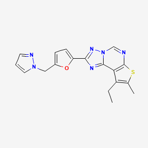 molecular formula C18H16N6OS B4367787 9-ethyl-8-methyl-2-[5-(1H-pyrazol-1-ylmethyl)-2-furyl]thieno[3,2-e][1,2,4]triazolo[1,5-c]pyrimidine 