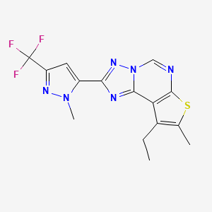 molecular formula C15H13F3N6S B4367800 9-ethyl-8-methyl-2-[1-methyl-3-(trifluoromethyl)-1H-pyrazol-5-yl]thieno[3,2-e][1,2,4]triazolo[1,5-c]pyrimidine 