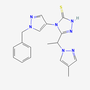 molecular formula C18H19N7S B4367821 4-(1-benzyl-1H-pyrazol-4-yl)-5-[1-(4-methyl-1H-pyrazol-1-yl)ethyl]-4H-1,2,4-triazole-3-thiol 