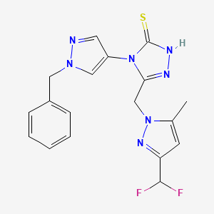 molecular formula C18H17F2N7S B4367827 4-(1-benzyl-1H-pyrazol-4-yl)-5-{[3-(difluoromethyl)-5-methyl-1H-pyrazol-1-yl]methyl}-4H-1,2,4-triazole-3-thiol 