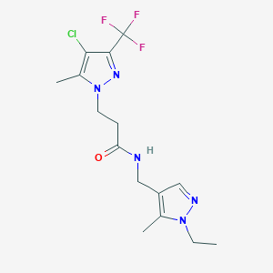 molecular formula C15H19ClF3N5O B4367862 3-[4-chloro-5-methyl-3-(trifluoromethyl)-1H-pyrazol-1-yl]-N-[(1-ethyl-5-methyl-1H-pyrazol-4-yl)methyl]propanamide 