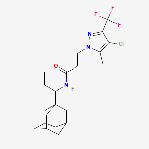 molecular formula C21H29ClF3N3O B4367868 N-[1-(1-adamantyl)propyl]-3-[4-chloro-5-methyl-3-(trifluoromethyl)-1H-pyrazol-1-yl]propanamide 