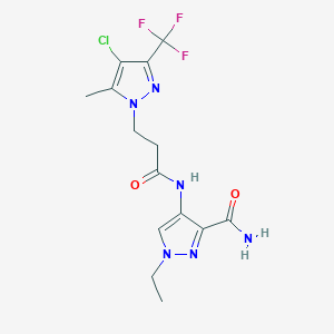 molecular formula C14H16ClF3N6O2 B4367872 4-({3-[4-chloro-5-methyl-3-(trifluoromethyl)-1H-pyrazol-1-yl]propanoyl}amino)-1-ethyl-1H-pyrazole-3-carboxamide 