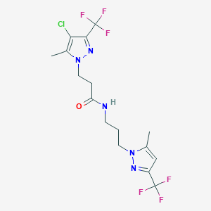 molecular formula C16H18ClF6N5O B4367879 3-[4-chloro-5-methyl-3-(trifluoromethyl)-1H-pyrazol-1-yl]-N-{3-[5-methyl-3-(trifluoromethyl)-1H-pyrazol-1-yl]propyl}propanamide 
