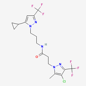molecular formula C18H20ClF6N5O B4367885 3-[4-chloro-5-methyl-3-(trifluoromethyl)-1H-pyrazol-1-yl]-N-{3-[5-cyclopropyl-3-(trifluoromethyl)-1H-pyrazol-1-yl]propyl}propanamide 