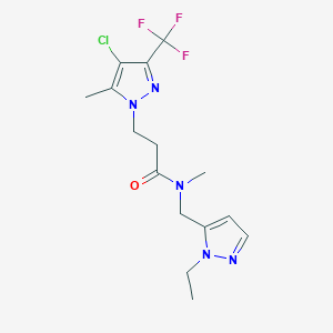 molecular formula C15H19ClF3N5O B4367893 3-[4-chloro-5-methyl-3-(trifluoromethyl)-1H-pyrazol-1-yl]-N-[(1-ethyl-1H-pyrazol-5-yl)methyl]-N-methylpropanamide 