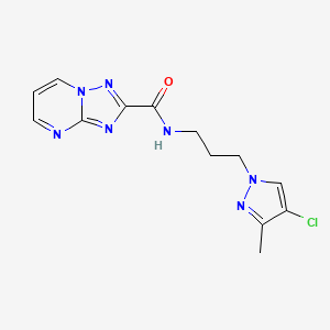 molecular formula C13H14ClN7O B4367986 N-[3-(4-chloro-3-methyl-1H-pyrazol-1-yl)propyl][1,2,4]triazolo[1,5-a]pyrimidine-2-carboxamide 