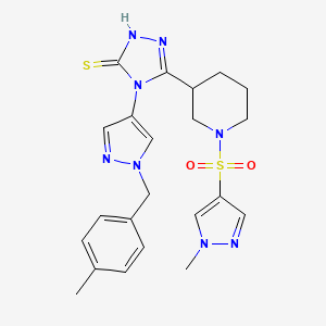 molecular formula C22H26N8O2S2 B4368067 4-[1-(4-methylbenzyl)-1H-pyrazol-4-yl]-5-{1-[(1-methyl-1H-pyrazol-4-yl)sulfonyl]-3-piperidinyl}-4H-1,2,4-triazole-3-thiol 