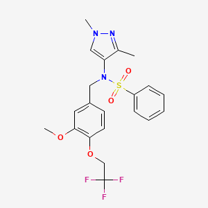 molecular formula C21H22F3N3O4S B4368111 N-(1,3-dimethyl-1H-pyrazol-4-yl)-N-[3-methoxy-4-(2,2,2-trifluoroethoxy)benzyl]benzenesulfonamide 