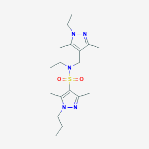 molecular formula C18H31N5O2S B4368157 N-ethyl-N-[(1-ethyl-3,5-dimethyl-1H-pyrazol-4-yl)methyl]-3,5-dimethyl-1-propyl-1H-pyrazole-4-sulfonamide 