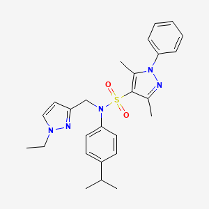molecular formula C26H31N5O2S B4368210 N-[(1-ethyl-1H-pyrazol-3-yl)methyl]-N-(4-isopropylphenyl)-3,5-dimethyl-1-phenyl-1H-pyrazole-4-sulfonamide 