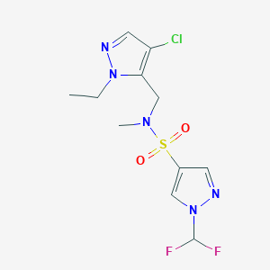 molecular formula C11H14ClF2N5O2S B4368268 N-[(4-chloro-1-ethyl-1H-pyrazol-5-yl)methyl]-1-(difluoromethyl)-N-methyl-1H-pyrazole-4-sulfonamide 