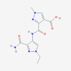 molecular formula C12H14N6O4 B4368279 3-({[3-(aminocarbonyl)-1-ethyl-1H-pyrazol-4-yl]amino}carbonyl)-1-methyl-1H-pyrazole-4-carboxylic acid 