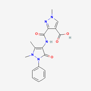 molecular formula C17H17N5O4 B4368368 3-{[(1,5-dimethyl-3-oxo-2-phenyl-2,3-dihydro-1H-pyrazol-4-yl)amino]carbonyl}-1-methyl-1H-pyrazole-4-carboxylic acid 