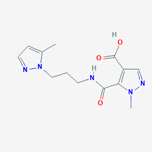 molecular formula C13H17N5O3 B4368401 1-methyl-5-({[3-(5-methyl-1H-pyrazol-1-yl)propyl]amino}carbonyl)-1H-pyrazole-4-carboxylic acid 