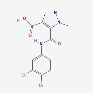 molecular formula C12H9BrClN3O3 B4368738 5-{[(4-bromo-3-chlorophenyl)amino]carbonyl}-1-methyl-1H-pyrazole-4-carboxylic acid 