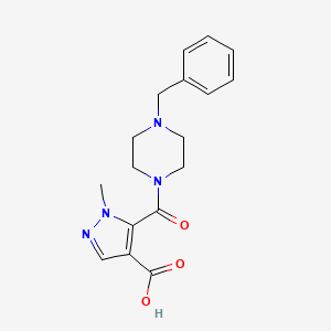 molecular formula C17H20N4O3 B4368763 5-[(4-benzyl-1-piperazinyl)carbonyl]-1-methyl-1H-pyrazole-4-carboxylic acid 